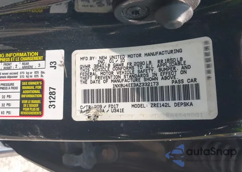 2010 Toyota Corolla S from USA, damaged, VIN 1NXBU4EE3AZ332173